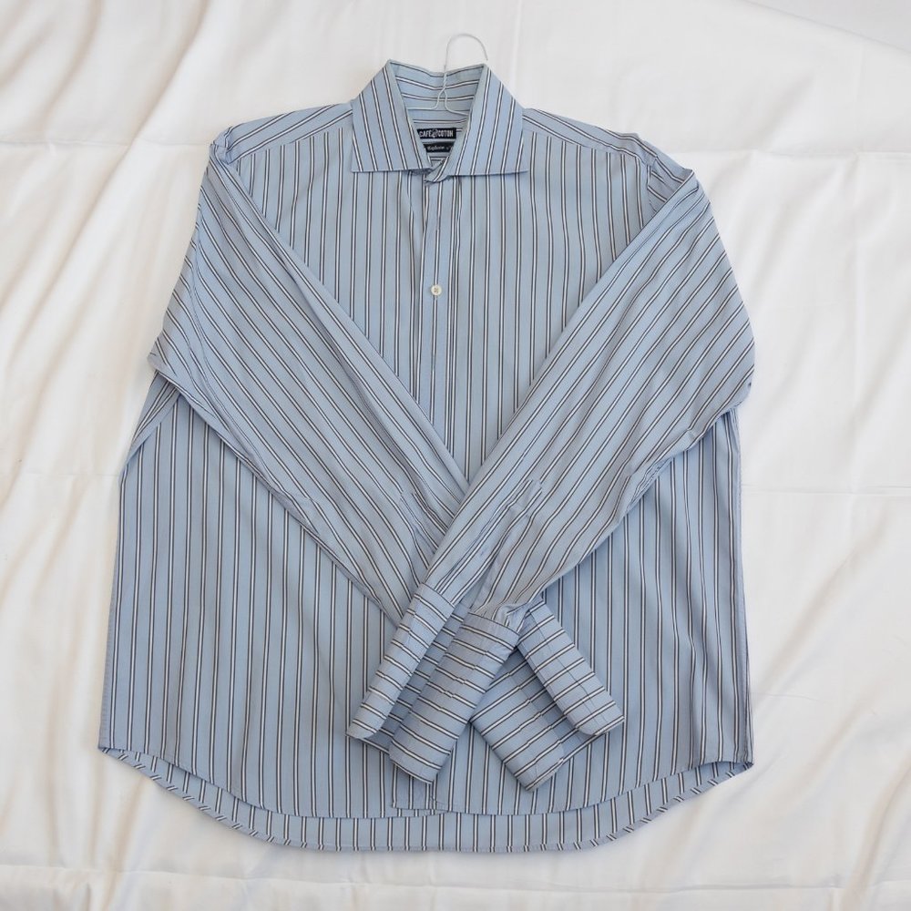 Cafe Coton Paris 4-Pack Blue Dress Shirts 17.5 100% Cotton, French cuffs